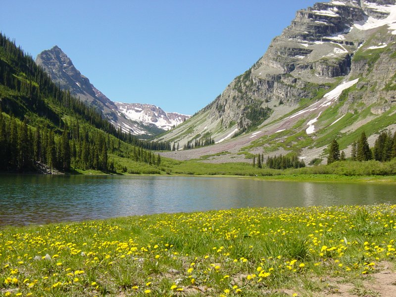 Crater Lake with Flowers Photo