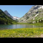 Crater Lake with Flowers Photo