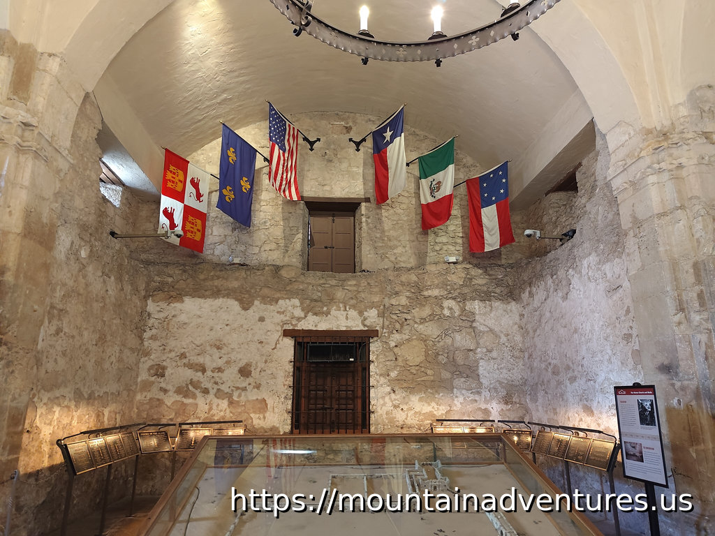 Apse of the Alamo with Flags