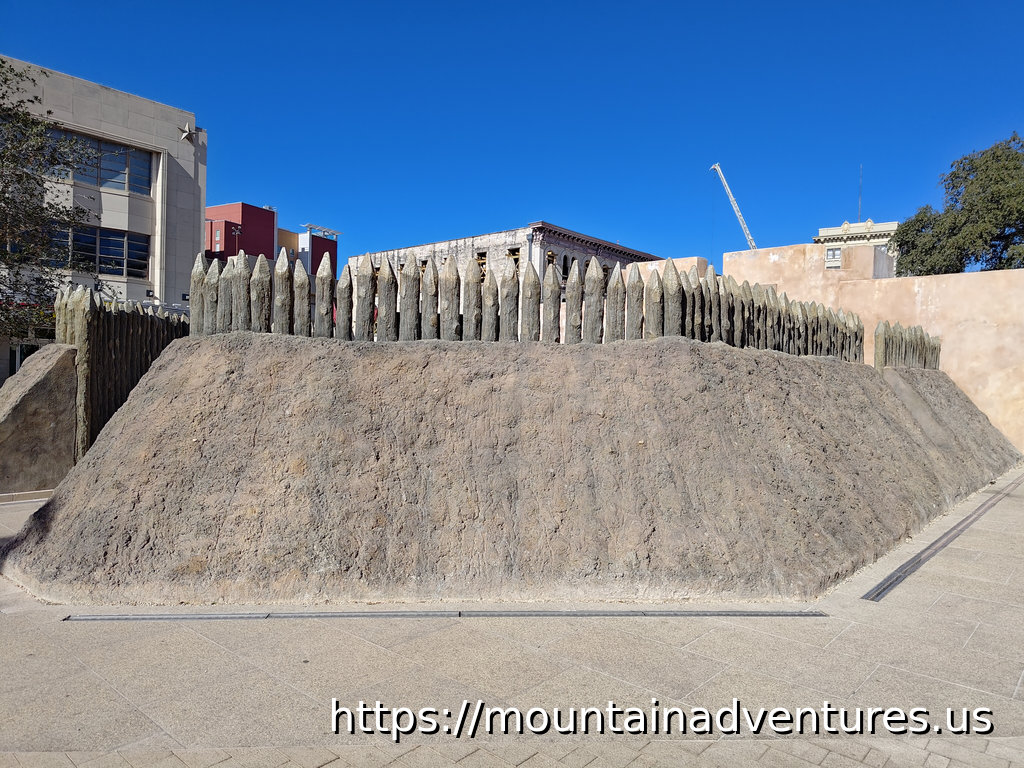 Mission Gate with Dirt Walls and Wood Palisade